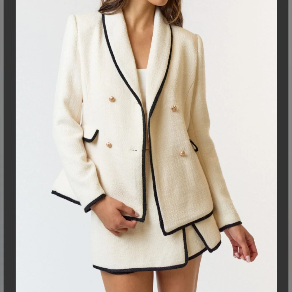 #516881 🛑S,M,L HIGH END Boucle Double Breasted Blazer+Skort 2pc - Picture 8 of 8